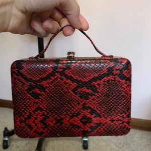 90s Y2K Red and Black Snakeprint Mini Handbag, Vintage Clutch, Mini Purse